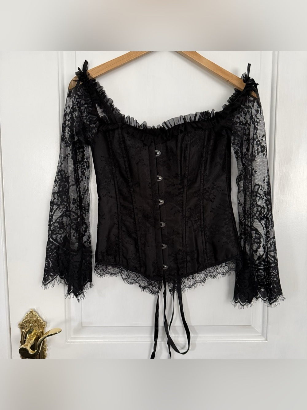 Gothic Black Lace Corset Top Dark Romance Steampunk Renaissance Alt Clubwear L